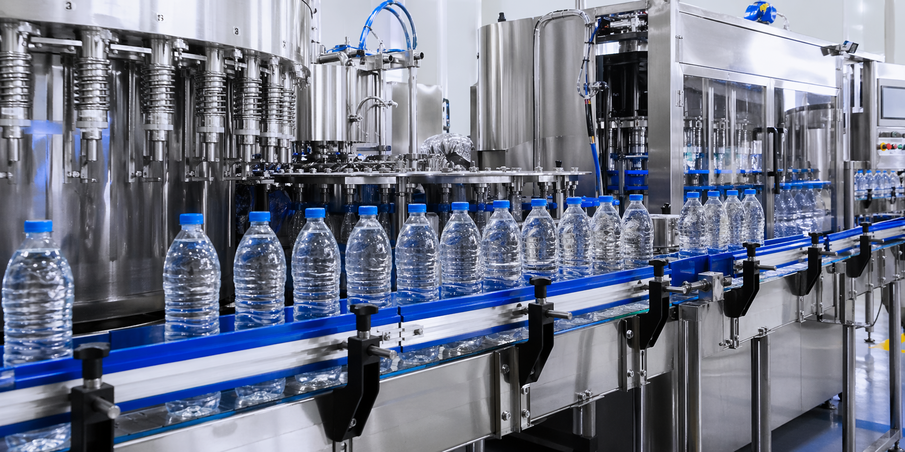 Automatic beverage filling line in operation